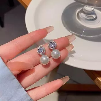 Модные серьги из серебра 925 пробы с жемчугом и цирконием E6115 серебряный