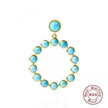 Модные серьги из стерлингового серебра 925 пробы с круглыми бриллиантами и бирюзой в винтажном стиле премиум-класса 925 Silver