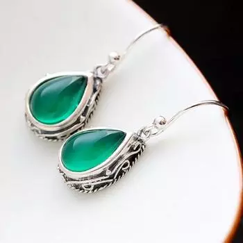 Модные серьги из стерлингового серебра 925 пробы с натуральным хризопразом и маленькими каплями воды, тайские серебряные серьги