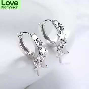Модные серьги из стерлингового серебра 925 пробы для женщин, креативные серьги-кольца в виде луны и звезды, винтажные кресты, ювелирные изделия для девочек, аксессуары для вечеринки, подарок золотой