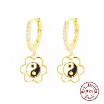 Модные серьги из стерлингового серебра S925 с цветными лепестками, капающими из масла, сплетни Инь и Ян, цветные серьги 925 Silver