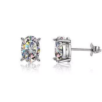 Модные серьги из стерлингового серебра S925 для женщин, овальные ювелирные серьги с муассанитом 1 карат для празднования юбилея 1ctx2