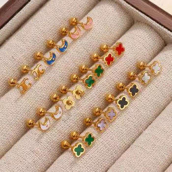 Модные серьги из титановой стали, винты, сетчатые красные серьги, гвоздики из кости, не выцветающие женские серьги, серьги в виде четырехлистного клевера