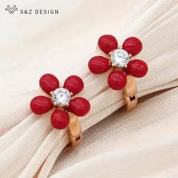 Модные серьги-капельки цвета шампанского, золота и красного цвета с эмалью и маслом для женщин и девочек, вечерние серьги с кубическим цирконием, ювелирные изделия