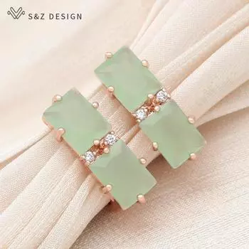 Модные серьги-капли цвета розового золота с прямоугольными кристаллами и кубическим цирконием для женщин, свадебные элегантные ювелирные изделия