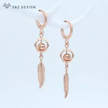 Модные серьги-капли цвета розового золота с перьями для женщин и девочек, винтажные ювелирные изделия с темпераментом