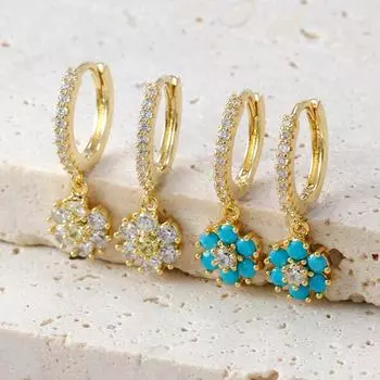 Модные серьги-капли из нержавеющей стали с цветком и цирконием для женщин, французские легкие роскошные серьги с подвеской, изысканные серьги, рождественские украшения