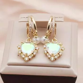 Модные серьги-капли с цирконием в форме сердца с имитацией жемчуга для женщин, модные серьги золотого цвета, ювелирные изделия, аксессуары для вечеринок белый