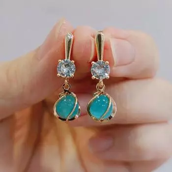 Модные серьги-капли с имитацией опала для женщин, новинка 2023 года, золотого цвета, свадебные, помолвочные, вечерние ювелирные аксессуары синий