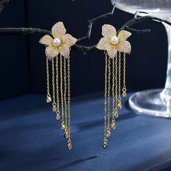 Модные серьги-капли с микро-инкрустацией цирконием в стиле тяжелой промышленности, серьги-клипсы в стиле ретро-суда премиум-класса золотой