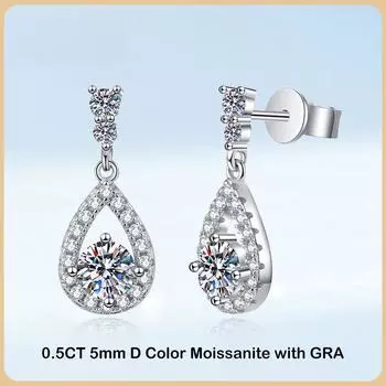 Модные серьги-капли с муассанитом и бриллиантами 0,5 карата, 5 мм, для женщин, свадебные ювелирные изделия, серьги S925 с посеребренным покрытием PT950