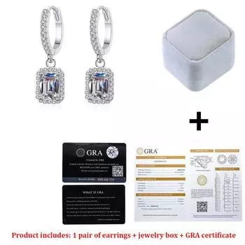 Модные серьги-капли с настоящим муассанитом и бриллиантами D, квадратные серьги-кольца из чистого серебра 925 пробы, ювелирные изделия для женщин, Ea025