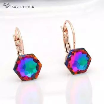 Модные серьги-капли с шестигранными кристаллами для женщин, свадебные украшения, серьги цвета розового золота