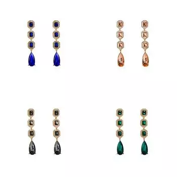 Модные серьги-капли с вспышкой и цирконием, длинные с геометрической инкрустацией в виде капель воды 10*1.6cm зелёный