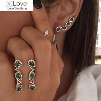 Модные серьги-капли с зеленым камнем Cz, длинные серьги-альпинисты с кубическим цирконием для женщин, романтические европейские модные серьги для леди