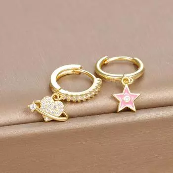 Модные серьги-капли золотого цвета с диссимметрией в форме сердца и звезды для женщин, простые серьги-капли из нержавеющей стали, корейские ювелирные изделия