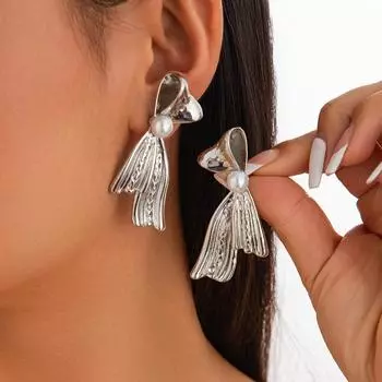 Модные серьги-кисточки, простые серьги-бантики золотой