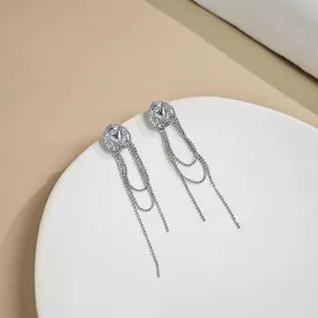 Модные серьги-кисточки с мерцающими цирконами для модных девушек серебряный