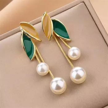 Модные серьги-кисточки с жемчугом и листьями для женщин, серьги-подвески, ювелирные изделия для девочек, подарок Brincos