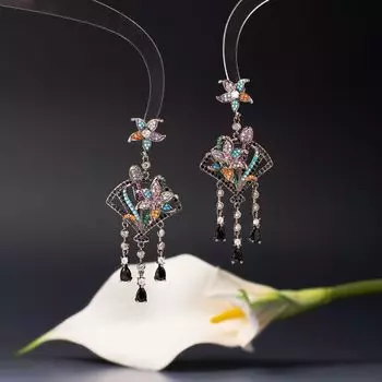 Модные серьги-кисточки в форме веера с цветком растения в стиле тяжелой промышленности, микроинкрустированные цирконием, ювелирные изделия премиум-класса для измерения ушных ощущений золотой