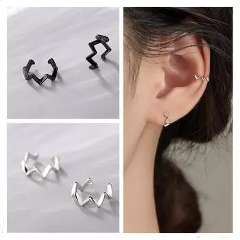 Модные серьги-клипсы для женщин, ювелирные изделия, модные серьги из стерлингового серебра S925, серьги без отверстий для девочек, аксессуары для ушей, подарок для женщин чёрный
