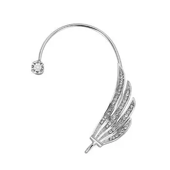 Модные серьги-клипсы с бриллиантовыми крыльями, подвесные серьги-косточки, серьги-клипсы в виде перьев, серьги без проколов ушей ADM left