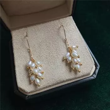 Модные серьги-клипсы с имитацией жемчуга, гроздья винограда, свисающие, роскошные, без прокола, для женской свадебной вечеринки, клипсы для ушей