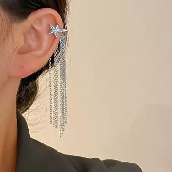 Модные серьги-клипсы с кисточками в виде пятиконечной звезды, простые универсальные серьги без проколотых ушей, женские украшения для вечеринок, подарки как