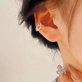 Модные серьги-клипсы с перламутровым кристаллом и цирконием в виде звезды, простые, без отверстий для ушей, серьги-клипсы для хряща как