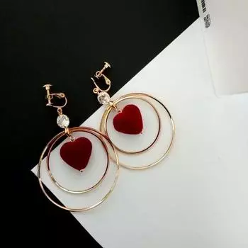 Модные серьги-клипсы с винтовым креплением, круглые, с сердцем, для непроколотых ушей