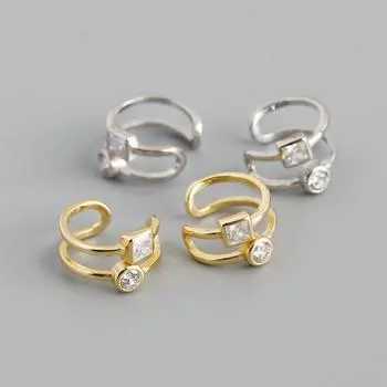 Модные серьги-клипсы со стразами и пряжкой для ушей без пирсинга, серебряные серьги S925