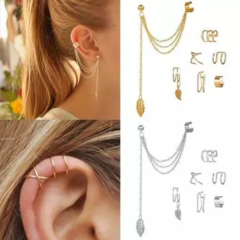 Модные серьги-клипсы со звездами и листьями для женщин, простые серьги-клипсы с искусственным хрящом, ювелирные изделия, клипсы, аксессуары