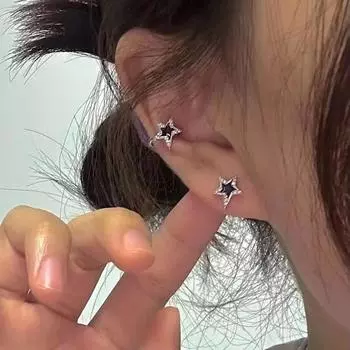 Модные серьги-клипсы со звездами Y2k, серьги-манжеты без пирсинга, милые крутые серьги-клипсы с пентаграммой для женщин, сверкающие серьги, ювелирные аксессуары