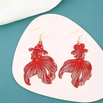 Модные серьги кои, преувеличенные полые металлические кулонные геометрические серьги для женщин, ювелирные изделия, серьги-рыбы красный
