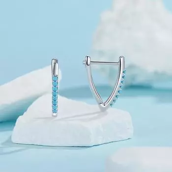 Модные серьги-кольца бирюзового цвета в форме буквы V, трендовые геометрические серьги из стерлингового серебра 925 пробы зелёный