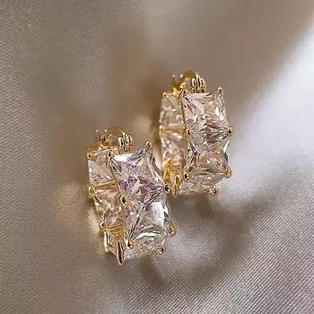 Модные серьги-кольца, инкрустированные блестящими квадратными цирконами, серьги-гвоздики, вечерние украшения, аксессуары для женщин золотой