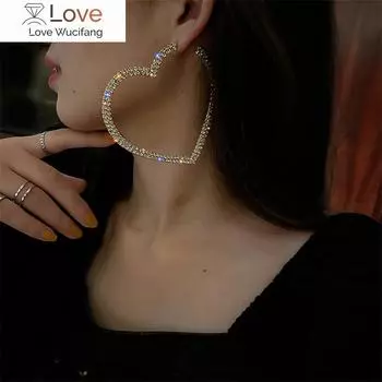 Модные серьги-кольца с большим сердцем и кристаллами для женщин, бижутерия, геометрические серьги со стразами, эффектные ювелирные изделия, подарки