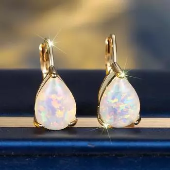 Модные серьги-кольца с каплями воды и белым огненным опалом для женщин, роскошные серьги с пряжкой золотого цвета, свадебные украшения серебряный/белый