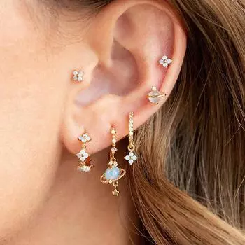 Модные серьги-кольца с кристаллами циркония и синим цветком, маленькие серьги-кольца для женщин, кулон из нержавеющей стали, серьги для хряща, ювелирные изделия для пирсинга