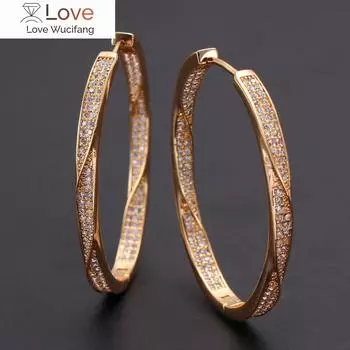 Модные серьги-кольца с кубическим цирконием, модные женские серьги с большими круглыми кристаллами Cz, простые круглые серьги-украшения в подарок, прямая поставка 3*40mm золотой