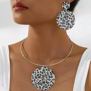 Модные серьги-кольца с леопардовым принтом, комплект ювелирных изделий, ожерелье и браслет для женщин серебряный