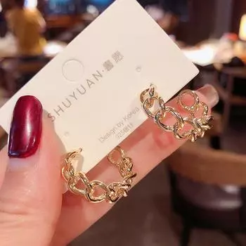 Модные серьги-кольца с полой цепочкой в стиле панк для женщин и девочек, круглые серьги-капли, вечерние свадебные украшения, подарок золотой