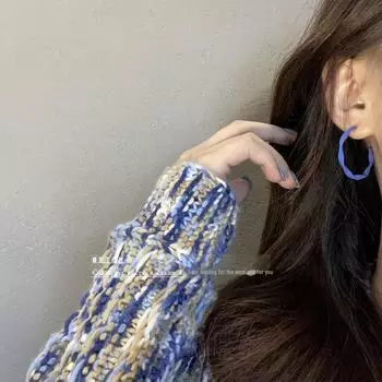 «Модные серьги-кольца в корейском стиле 2025 года»: Минималистичный холодный стиль для женской моды на весну и лето. 925 silver темно-синий