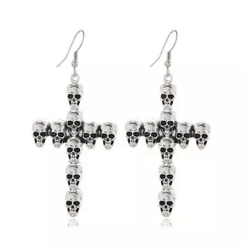 Модные серьги-кресты с преувеличенным черепом, универсальные серьги-подвески на Хэллоуин бронзовый
