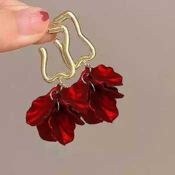 Модные серьги-лепестки для женщин, элегантные красные серьги красный