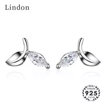Модные серьги Lindon с серебряным кольцом из циркона ААА, ювелирные изделия, серьги-гвоздики в форме листьев для женщин, подарки на свадьбу