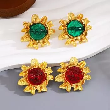 Модные серьги-подсолнухи с преувеличенным дизайном красный