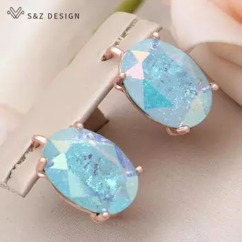 Модные серьги-подвески цвета розового золота в форме яйца с овальными кристаллами для женщин, ювелирные изделия для свадебной вечеринки