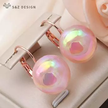 Модные серьги-подвески цвета розового золота с разноцветными круглыми бусинами для женщин, вечерние украшения, модный подарок