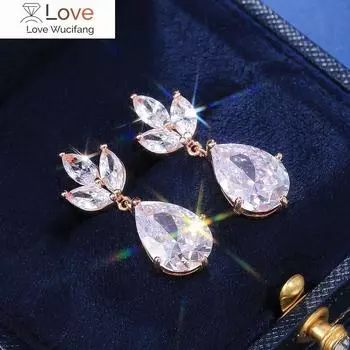 Модные серьги-подвески для женщин серебряного цвета/цвета розового золота с блестящими кубическими цирконами, великолепные свадебные украшения белый